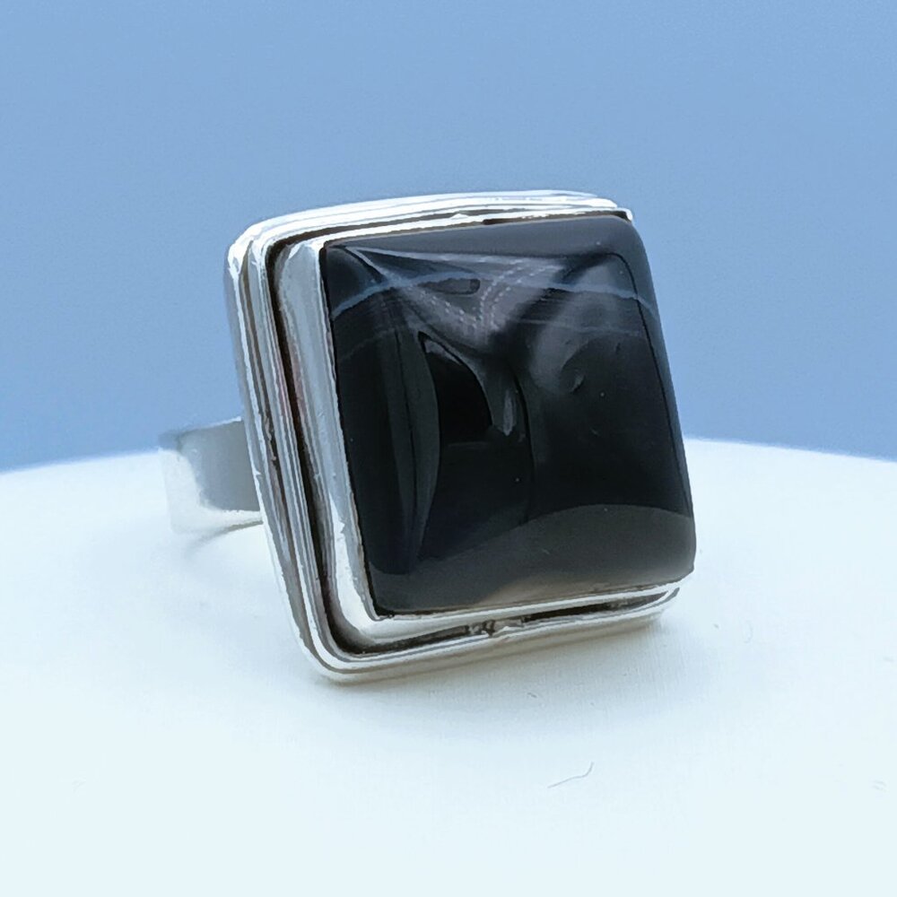 VTG 925 Sterling Silver Blue Agate Statement Ring
